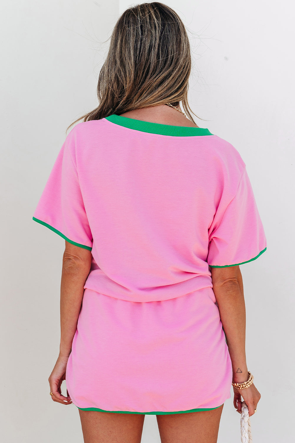 Colorblock Edge Drop Shoulder T Shirt and Skort 2Pcs Set