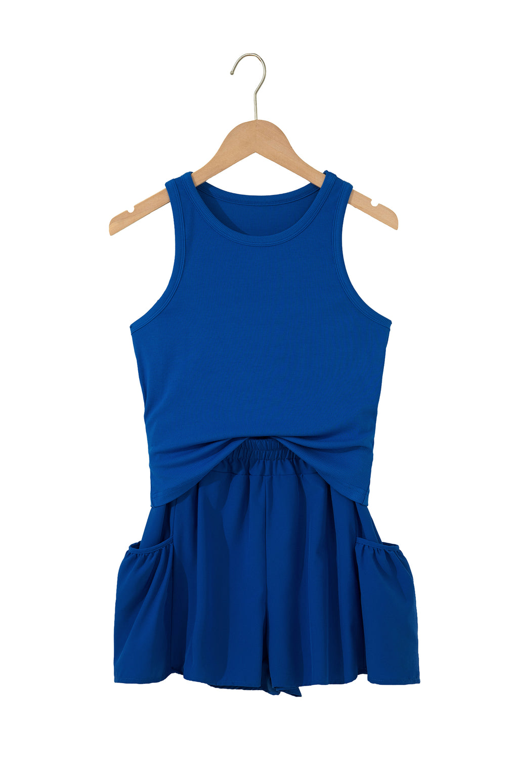 Mist Ribbed Slim Tank Pocketed Wide Leg Shorts Set