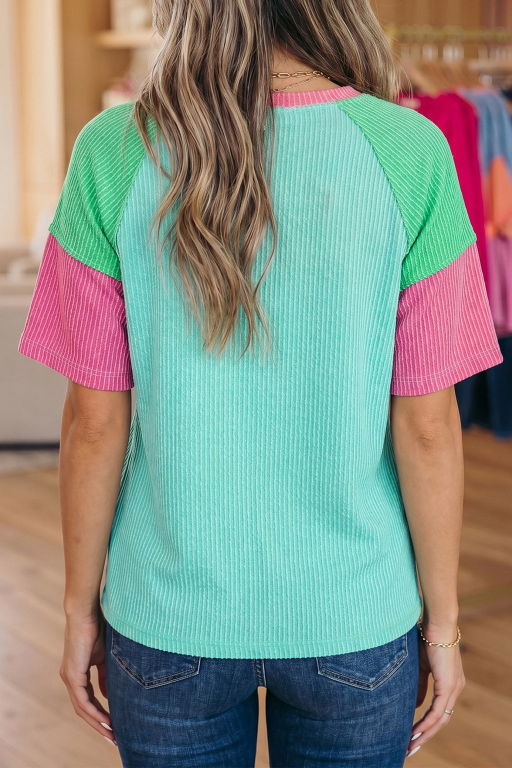 Women’s Color Block Twisted Ribbed Tee Top