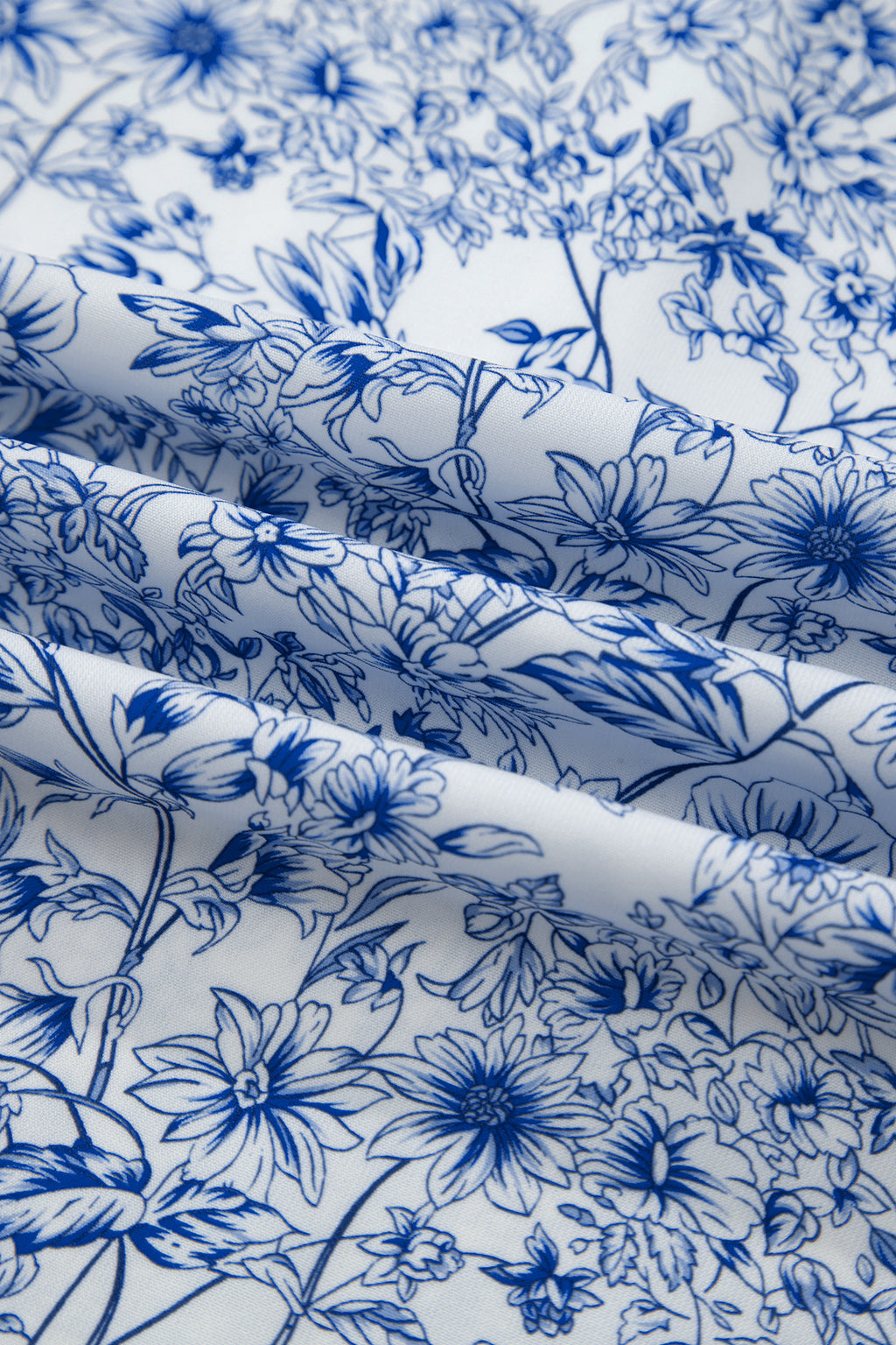 Sky Blue Floral Print Knot Straps High Waist Flared Maxi Dress