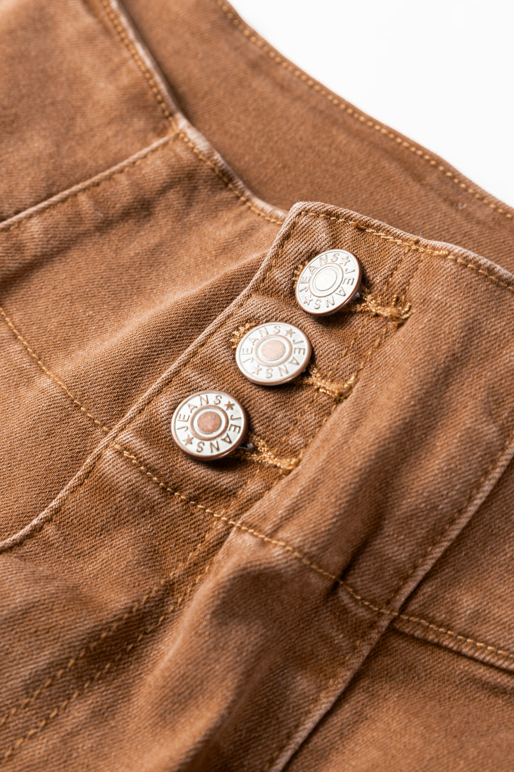 Sail Blue & Coffee High Waist Button Fly Seamed Raw Hem Flare Jeans