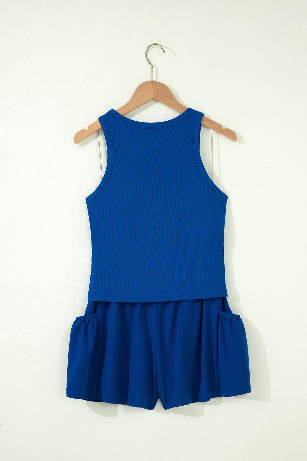 Mist Ribbed Slim Tank Pocketed Wide Leg Shorts Set