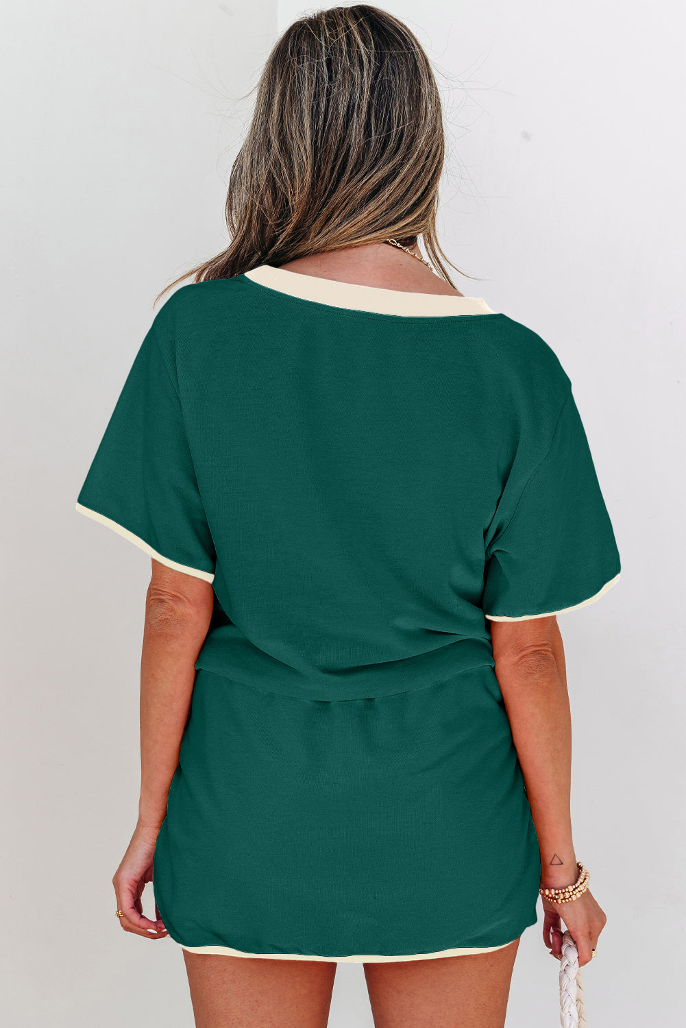 Colorblock Edge Drop Shoulder T Shirt and Skort 2Pcs Set