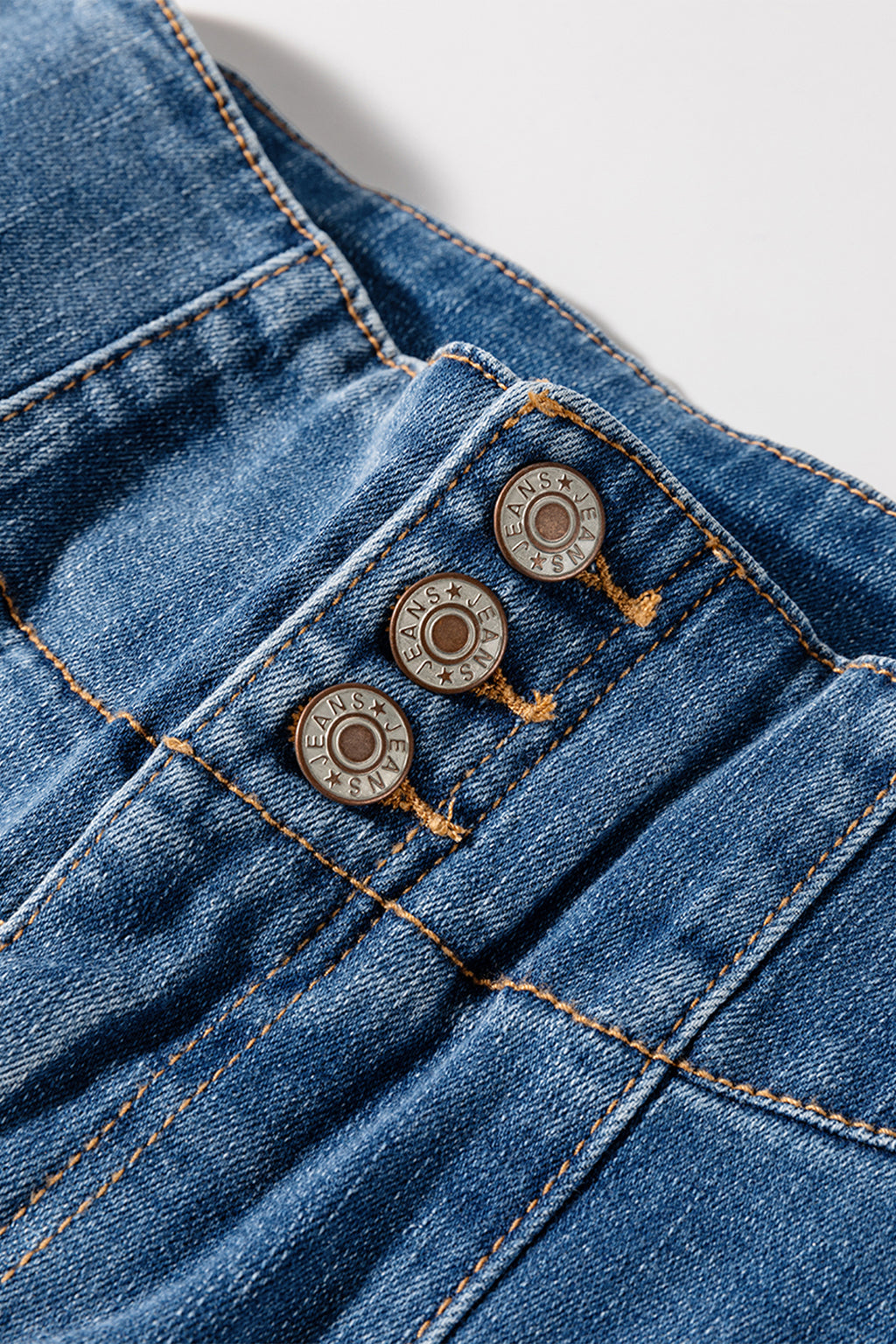 Sail Blue & Coffee High Waist Button Fly Seamed Raw Hem Flare Jeans