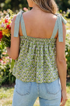Floral Printed Knot Straps Babydoll Tank Top